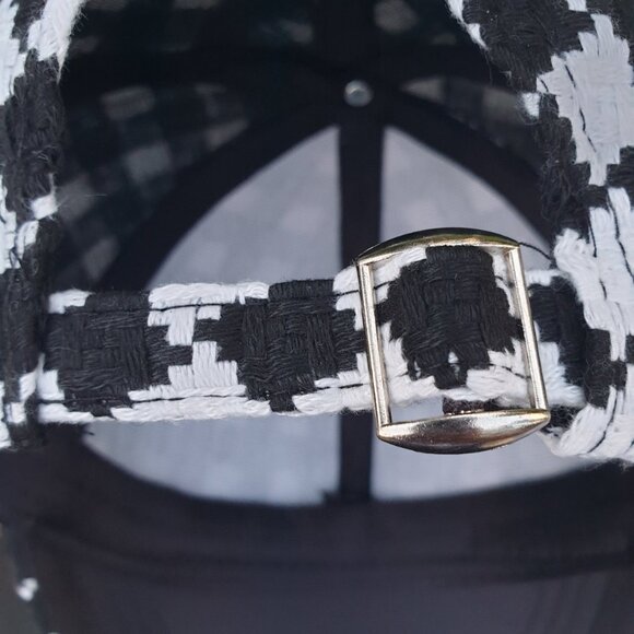 Black White Plaids Women Baseball Hat Cap Camellia Flower Fashion Accessory Gift - Picture 7 of 7